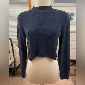 Cropped, super-sexy, midriff-baring navy blue knit sweater. Designer:Wild Fable